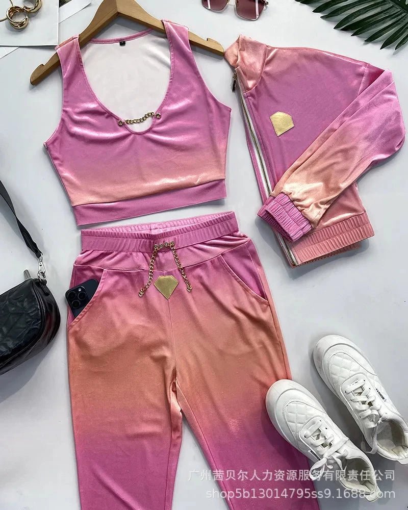 Conjunto deportivo Aurora de tres piezas mujer degradado. Viva Shop 888