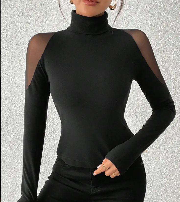 Conjunto mujer negro dorado elegante – outfit moderno con transparencias y botones frontales Viva Shop 888