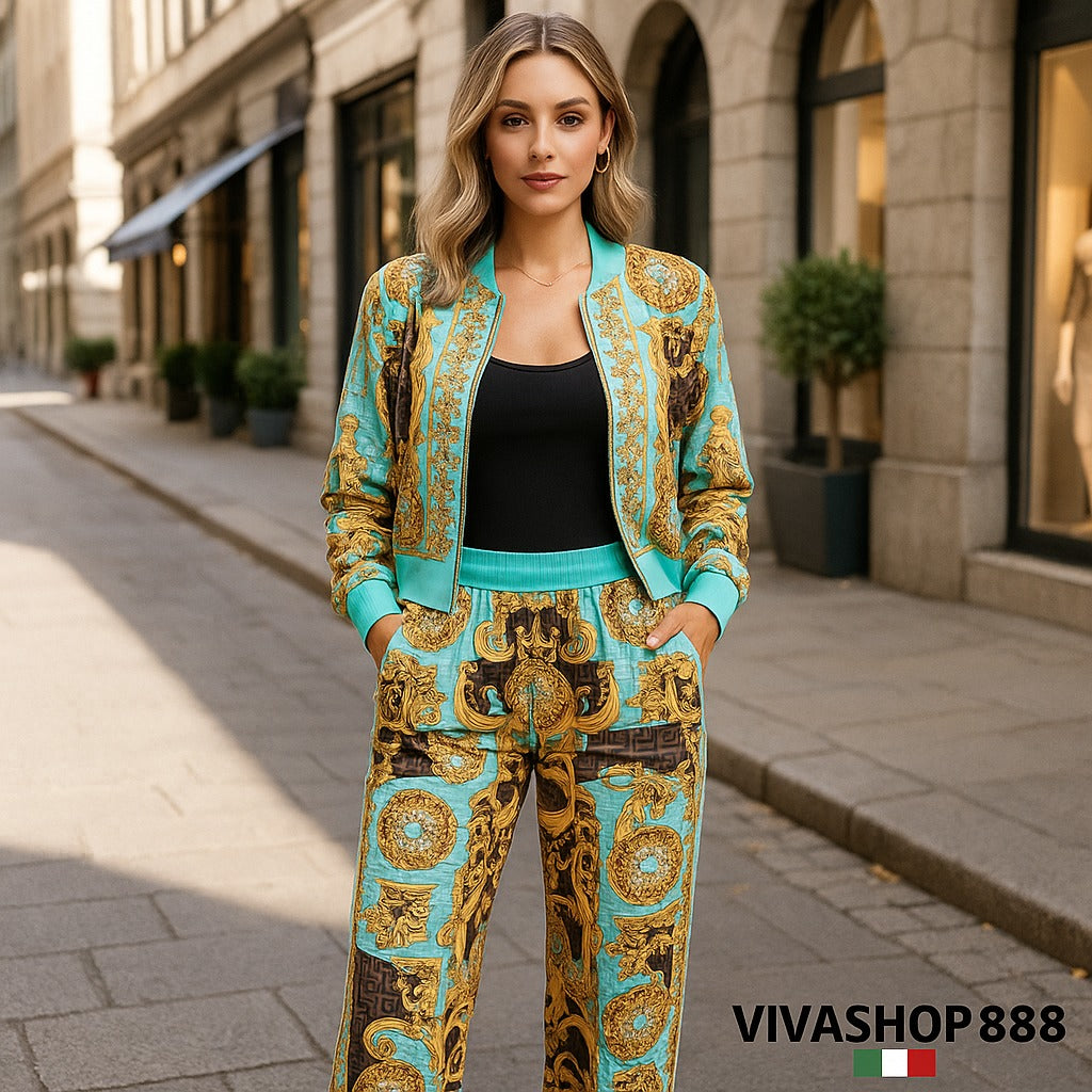 Conjunto Imperial Luxe.Conjunto para mujer 2 piezas con Chaqueta y Pantalón estampado Barroco Viva Shop 888