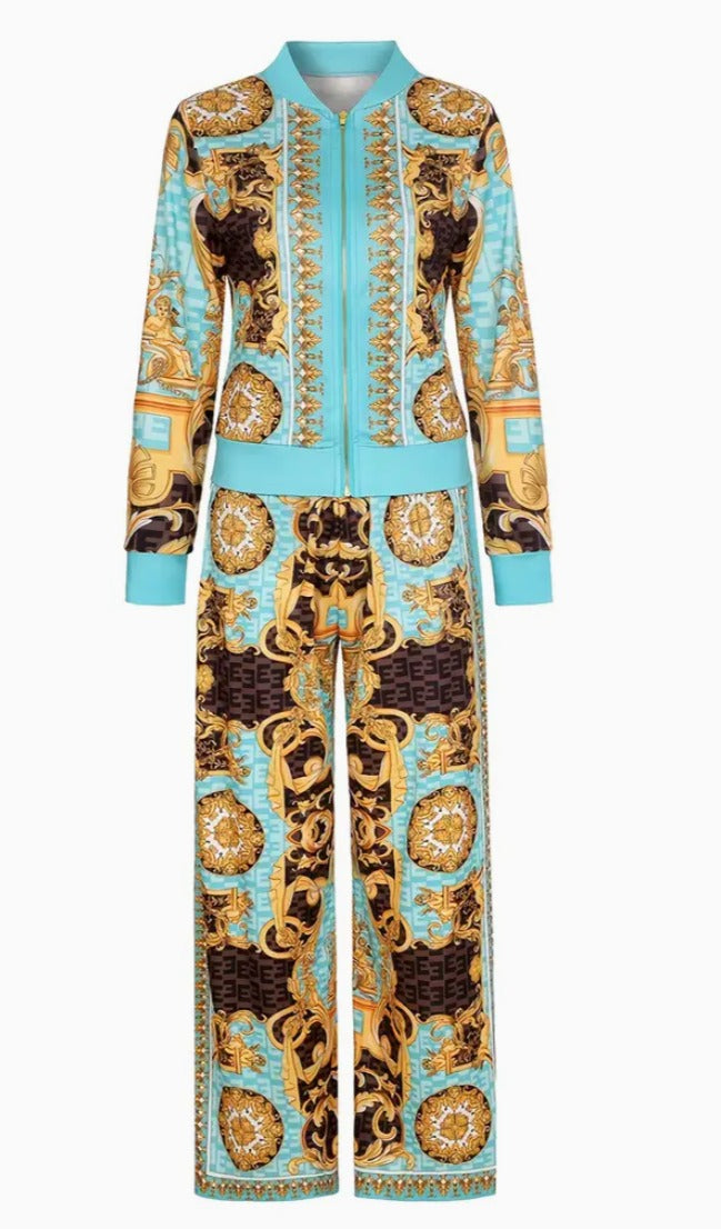 Conjunto Imperial Luxe.Conjunto para mujer 2 piezas con Chaqueta y Pantalón estampado Barroco Viva Shop 888