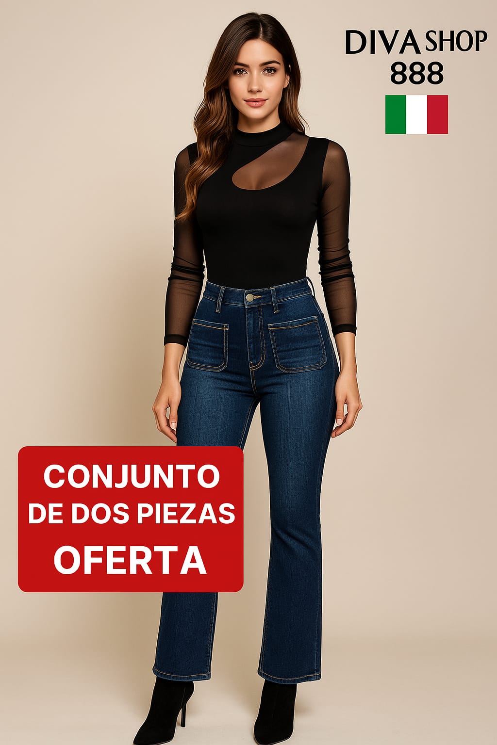 Conjunto Ignis – Pantalón Vaquero Elástico + Camiseta Negra Viva Shop 888