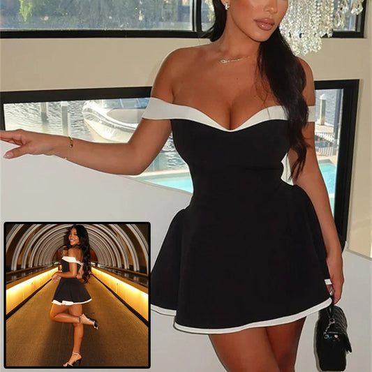 Vestido Eclipse-Elegancia Elegante Vestido Corto Blanco y Negro para Fiesta y Noche