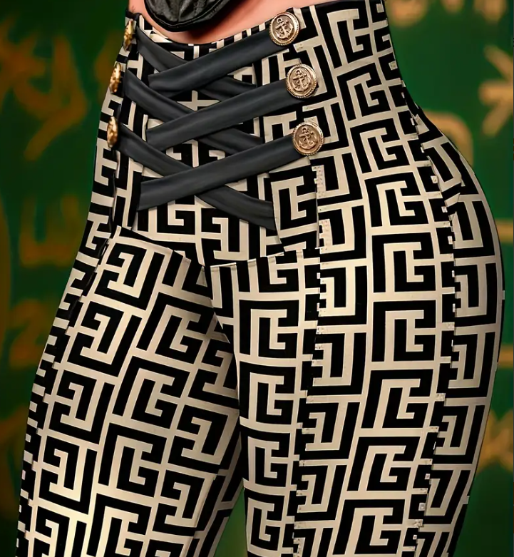 Conjunto mujer negro dorado elegante – outfit moderno con transparencias y botones frontales Viva Shop 888