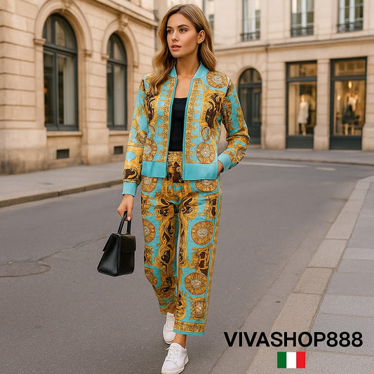 Conjunto Imperial Luxe.Conjunto para mujer 2 piezas con Chaqueta y Pantalón estampado Barroco Viva Shop 888