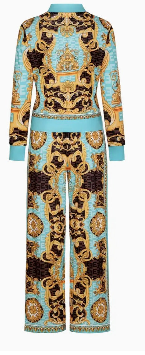 Conjunto Imperial Luxe.Conjunto para mujer 2 piezas con Chaqueta y Pantalón estampado Barroco Viva Shop 888