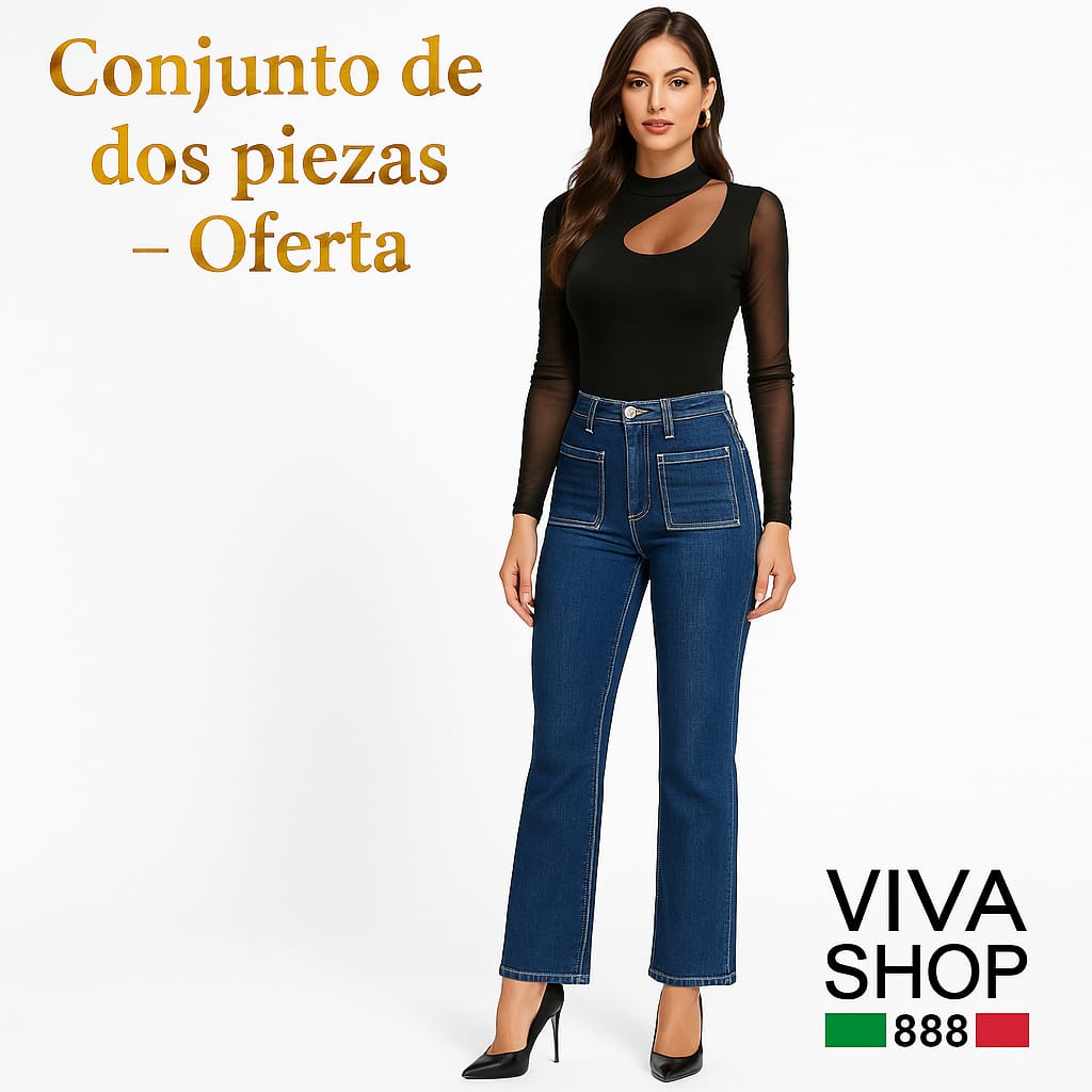 Conjunto Ignis – Pantalón Vaquero Elástico + Camiseta Negra Viva Shop 888