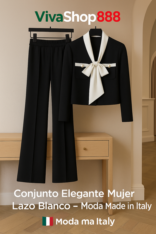 Conjunto Negro Mujer Lazo Blanco Elegante Viva Shop 888