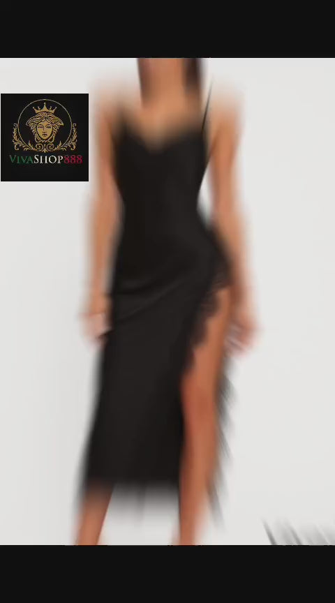 Vestido Fiamma – Satén negro con encaje lateral